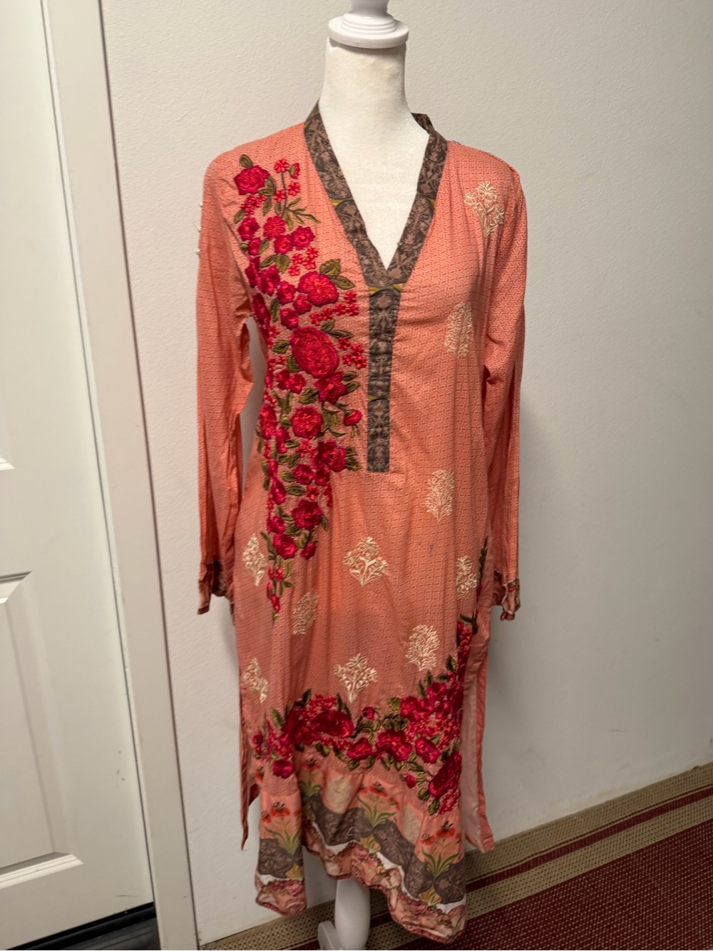 Bonanza Satrangi Peach Floral Embroidered Pakistani Kurta Size 12